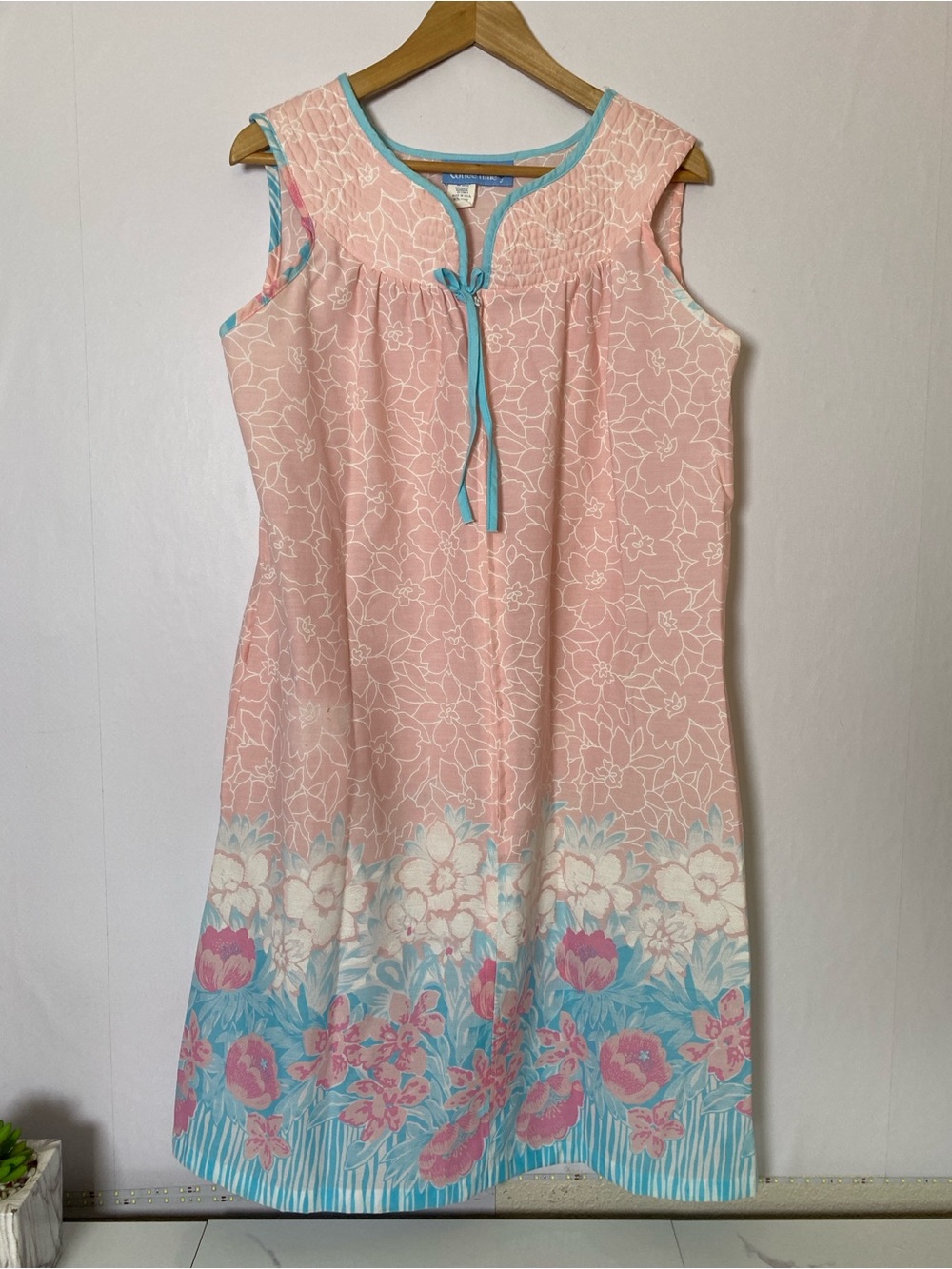 Vintage Coffee Time Women's Chemise Sleepwear Medium Zip-up Lightweight Floral